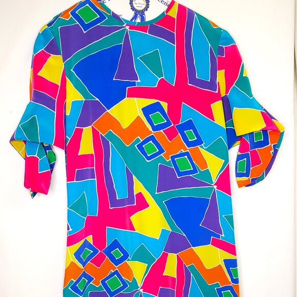 Albert Nipon Colorful Vintage 100% Silk Dress Fully Lined Size 14 - Picture 1 of 10